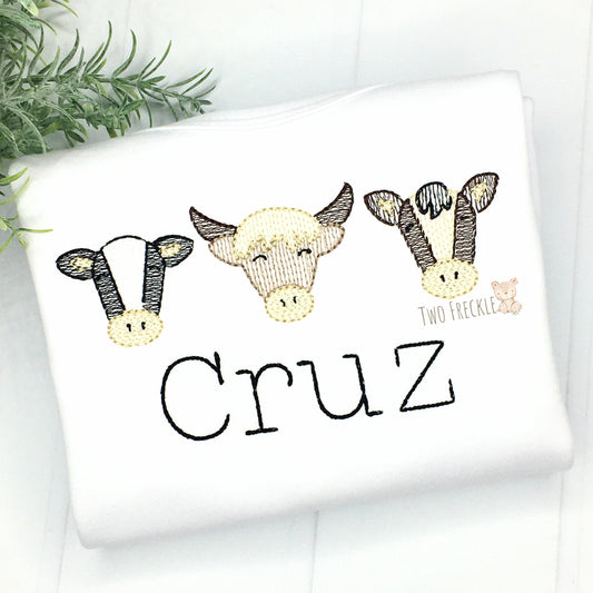 Boys Cow Trio Embroidered Shirt