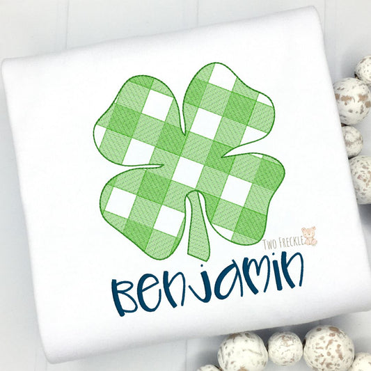 Boys Gingham Shamrock Embroidered Shirt