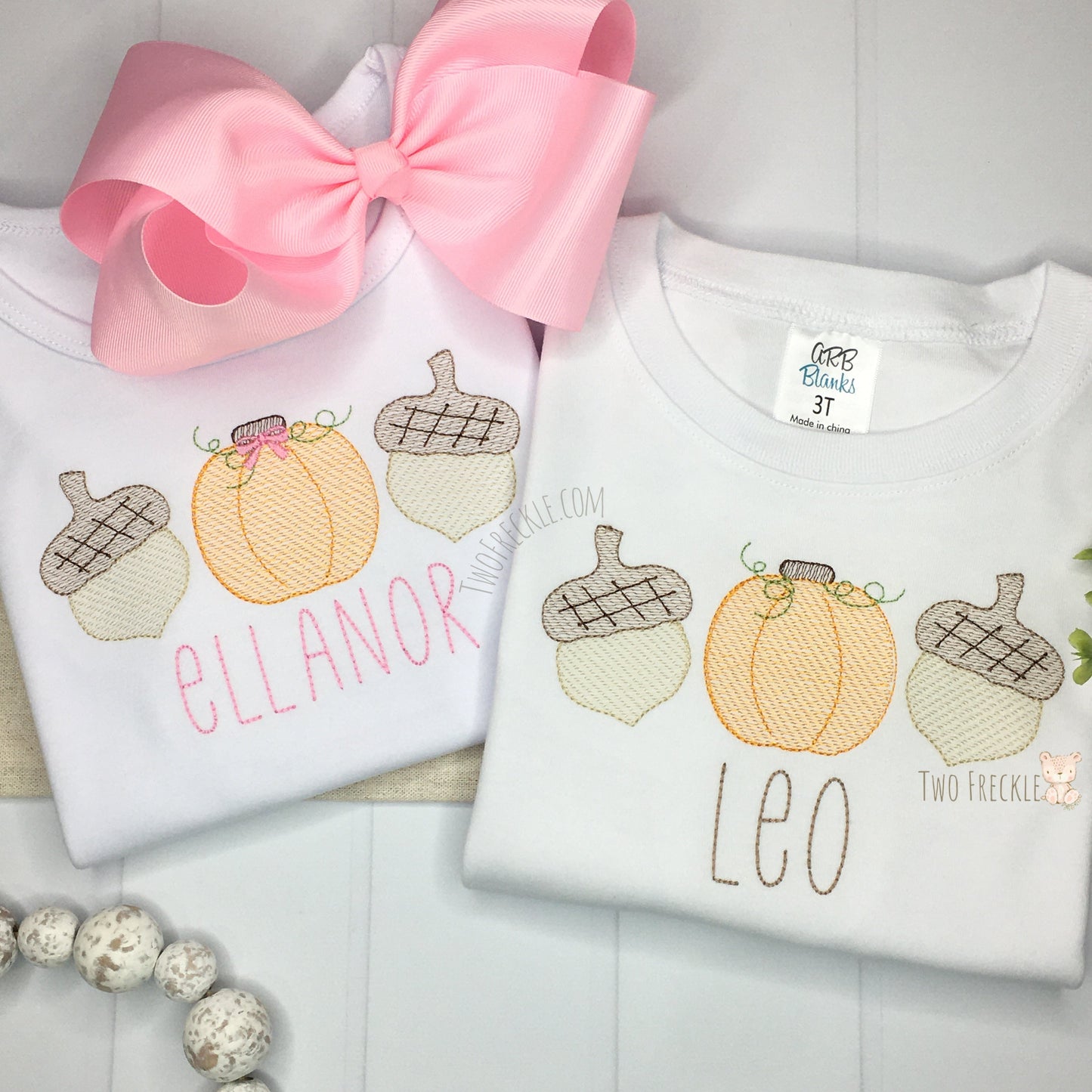 Acorns & Pumpkins with Bow Embroidered Fall Shirt