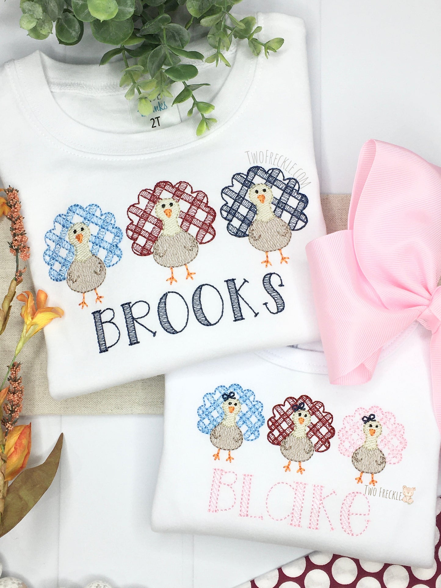 Girls Gingham Turkey Trio Embroidered Shirt