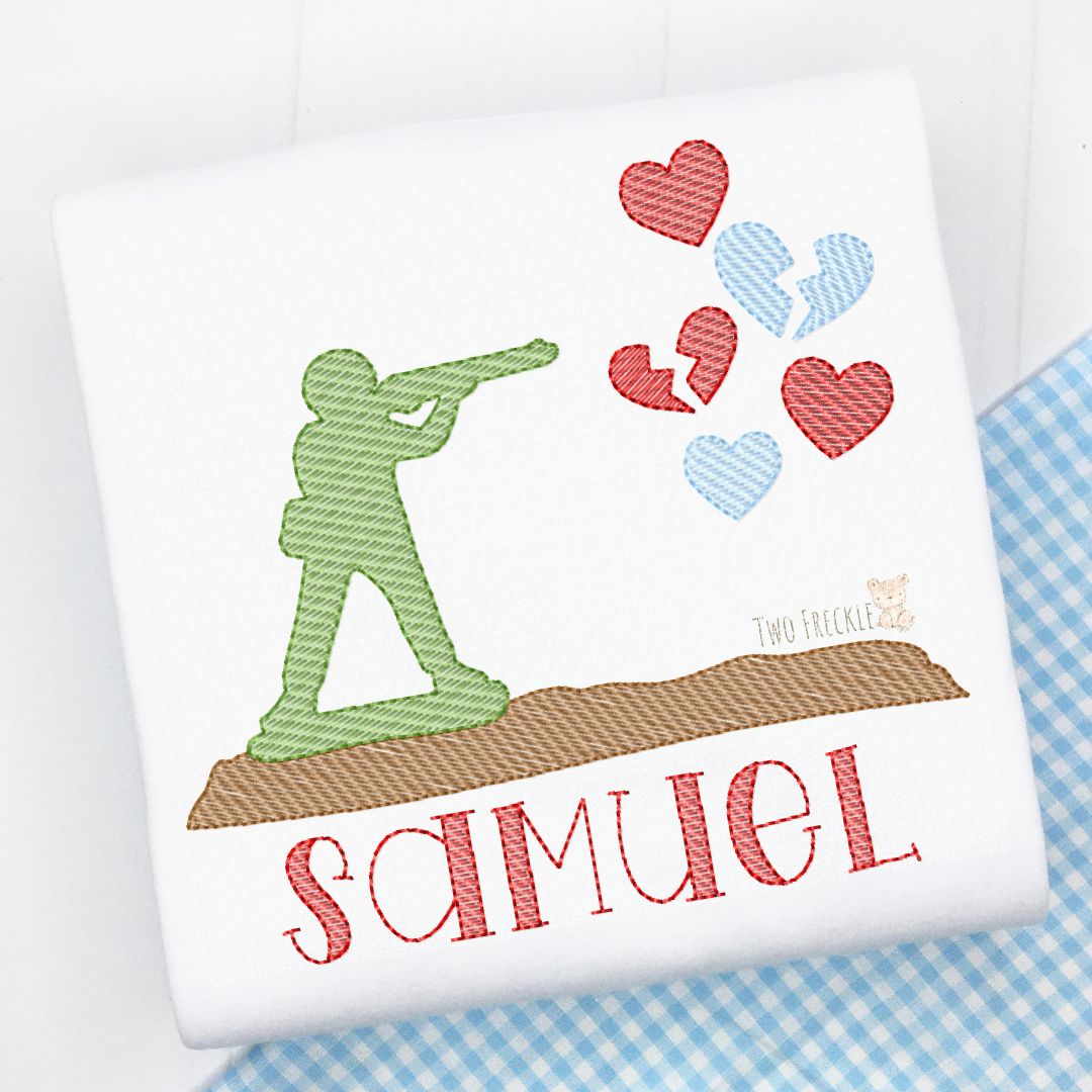 Soldier Shooting Hearts Embroidered Shirt
