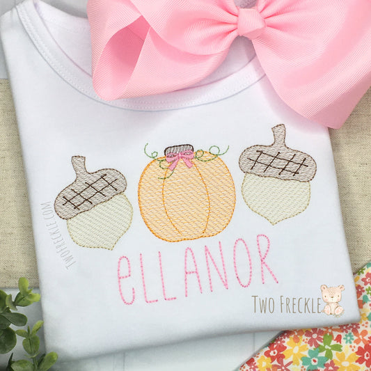 Acorns & Pumpkins with Bow Embroidered Fall Shirt