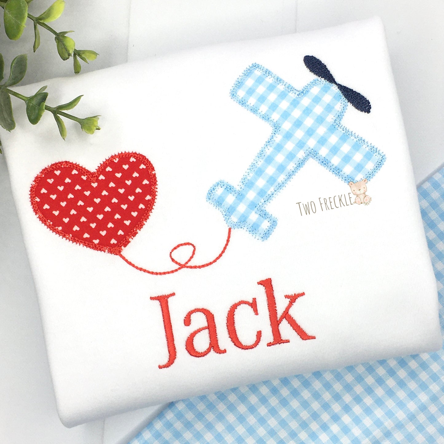 Airplane Pulling Heart Applique - Boys Valentine's Day Applique Shirt