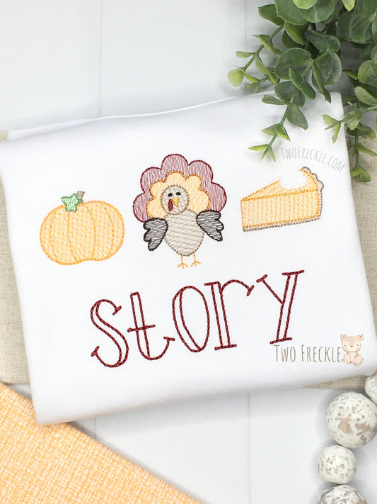 Pumpkin, Turkey, Sweet Potato Pie Embroidered Thanksgiving Shirt - Pick Your Items