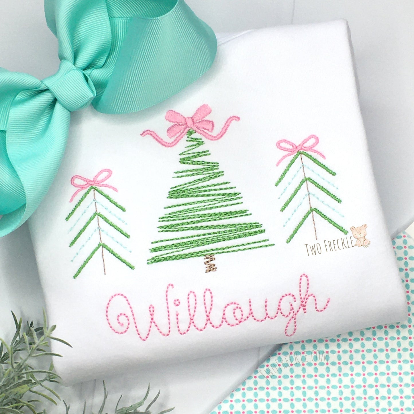 Scribble Christmas Trees with Bows - Pink