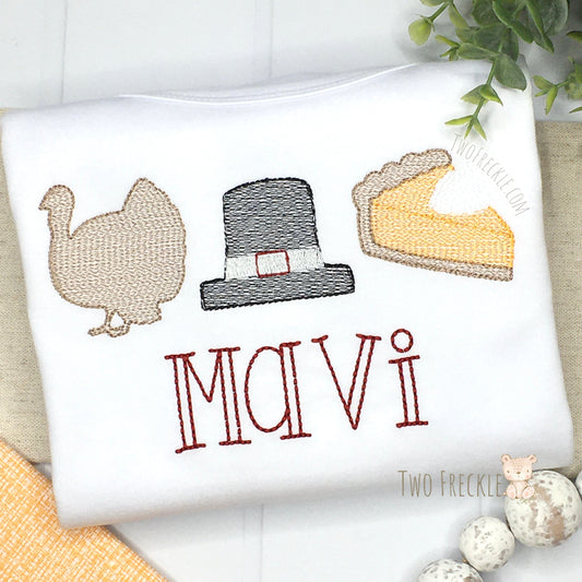 Turkey, Pilgrim Hat, Sweet Potato Pie Embroidered Shirt - Pick your Items