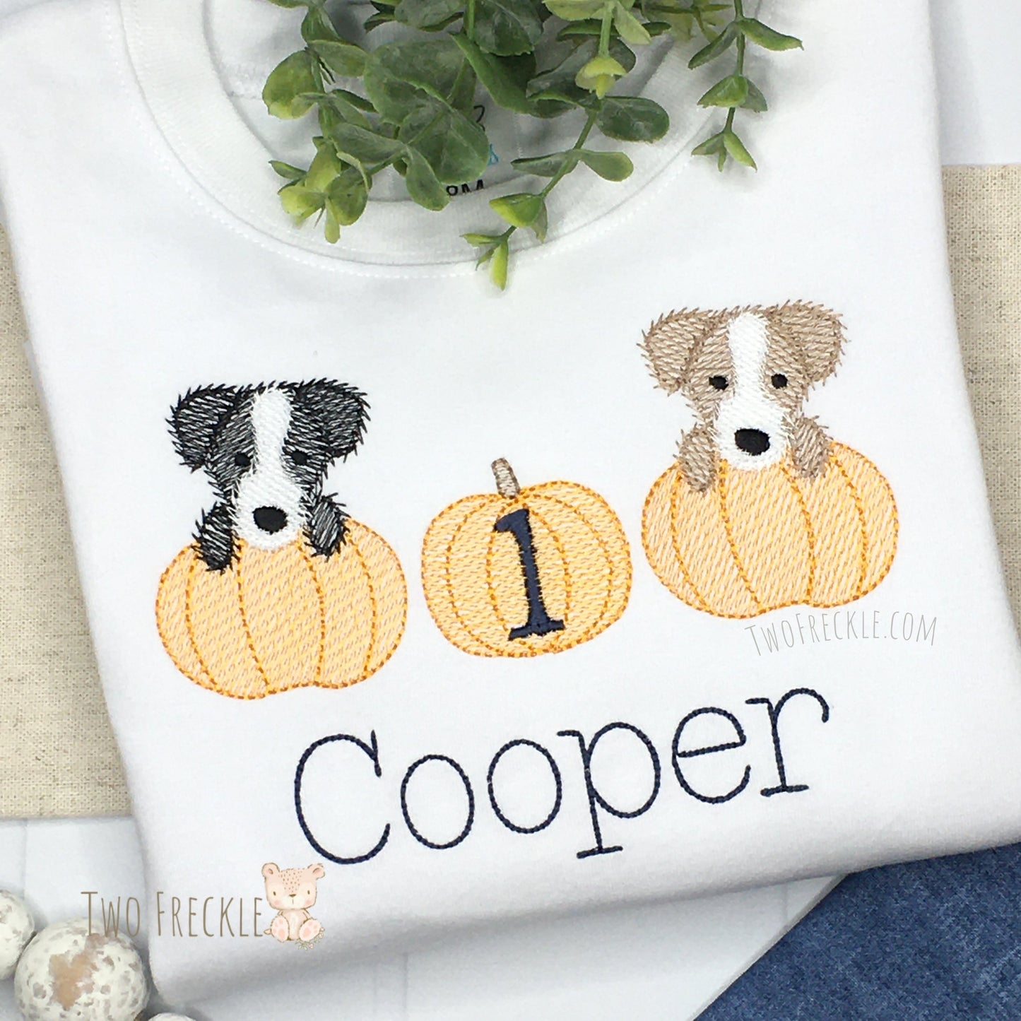 Fall Puppy Embroidered Shirt