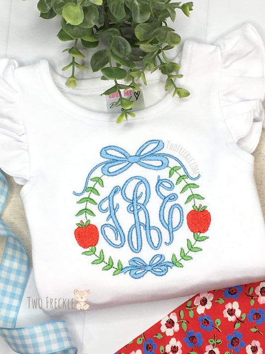 Light Blue Apple Laurel Frame Embroidered Shirt