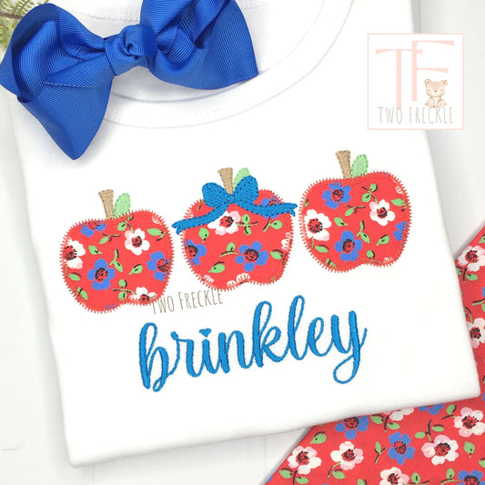 Apple Trio with Bow Applique School Shirt