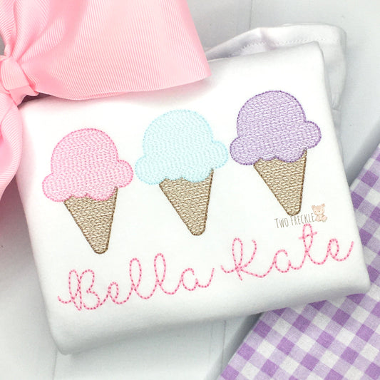 Girls Ice Cream Trio Embroidered Shirt