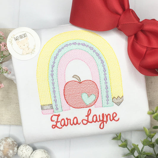 Rainbow Pencil Embroidered School Shirt