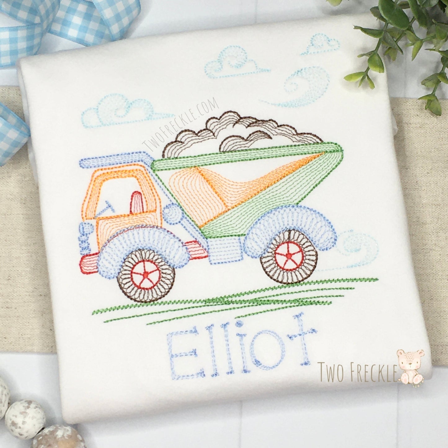 Dump Truck Scribble Embroidered Shirt