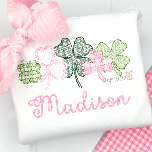 Girls Line of Clovers St. Patick's Day Shirt