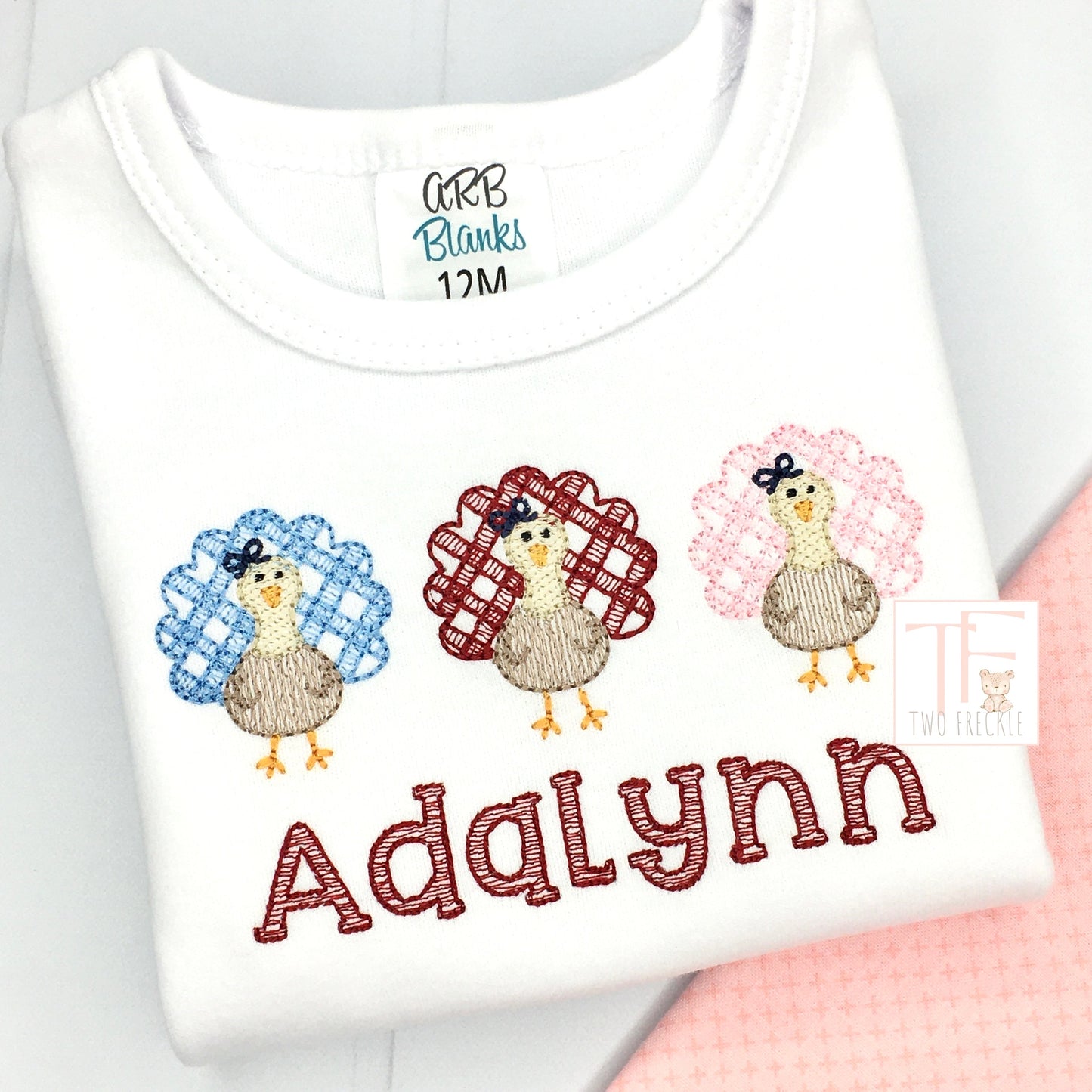 Girls Gingham Turkey Trio Embroidered Shirt