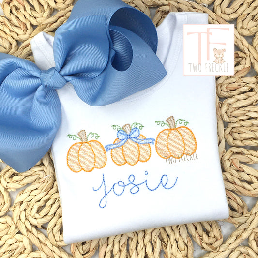 Sketch Pumpkins Trio with Bow Embroidered Shirt