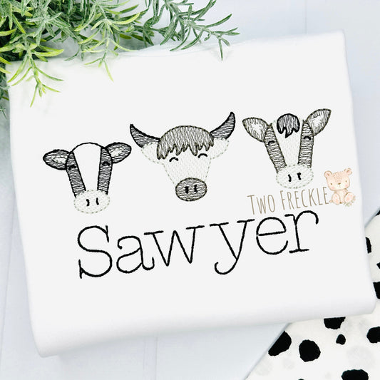 Black and White Cow Trio Embroidered Shirt