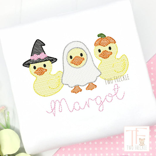Girls Halloween Rubber Duck Trio Embroidered Shirt