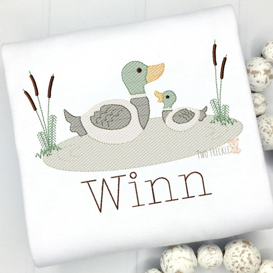 Two Ducks in a Pond Embroidered Shirt