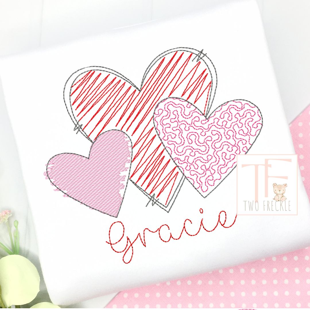 Heart Trio Scribble & Sketch Valentine's Day Shirt