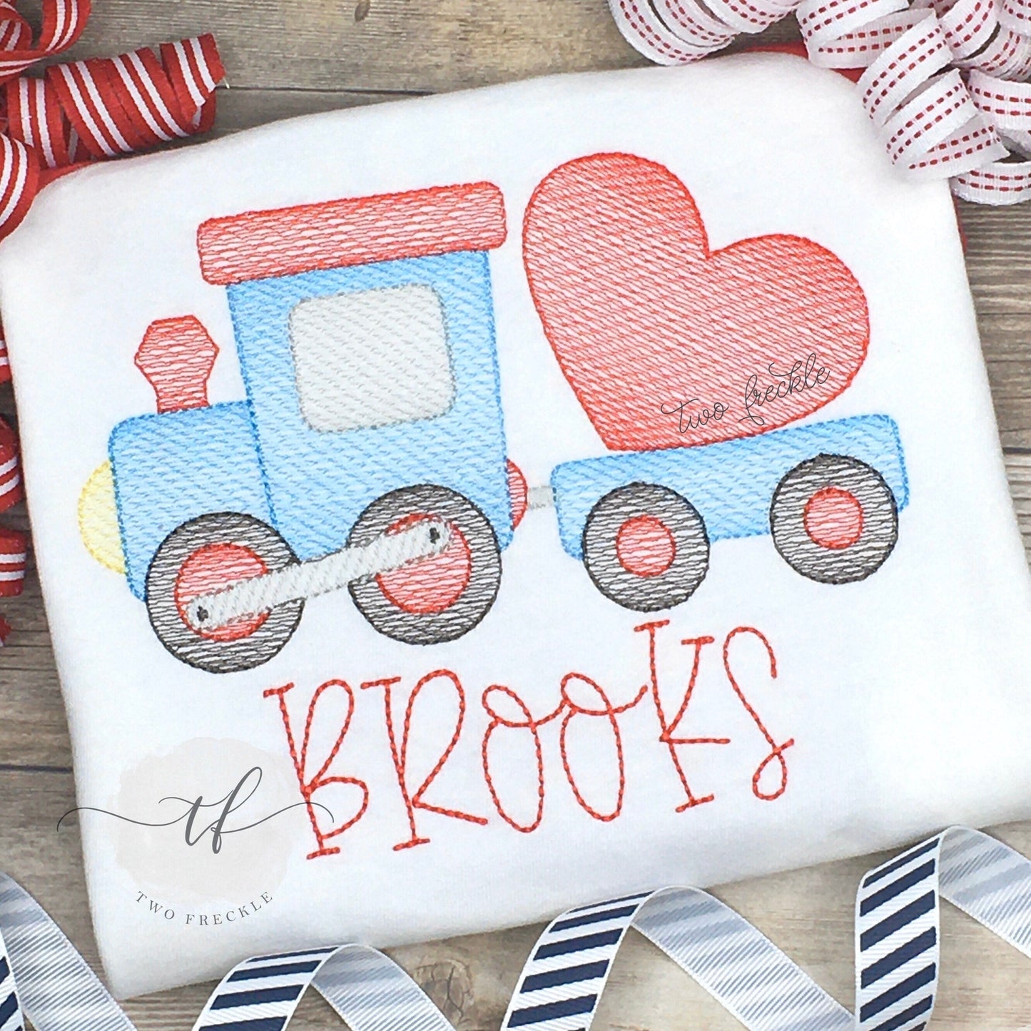 Train Hauling Heart Applique Valentine's Day Shirt