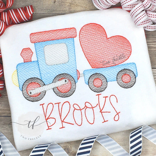 Train Hauling Heart Applique Valentine's Day Shirt