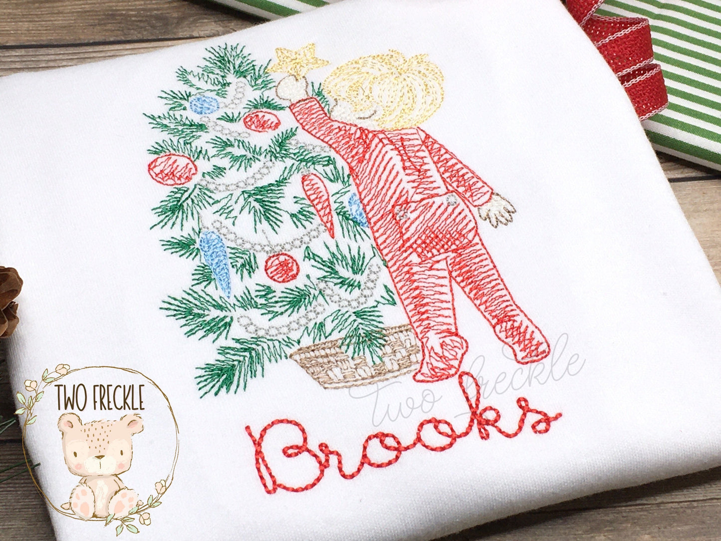Kids Hanging Star Christmas Embroidered Shirt