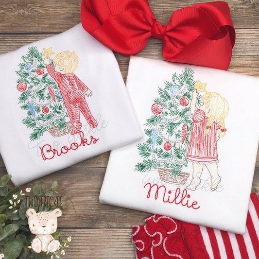 Kids Hanging Star Christmas Embroidered Shirt