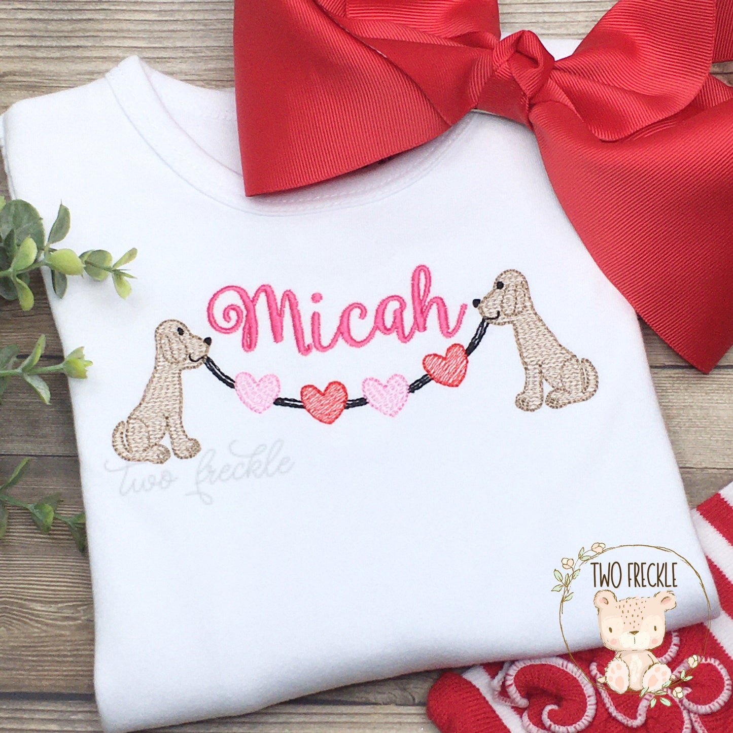 Girls Valentine Shirt, Puppy Heart Swag Embroidered Applique Personalized Girls Shirt, Baby Bodysuit