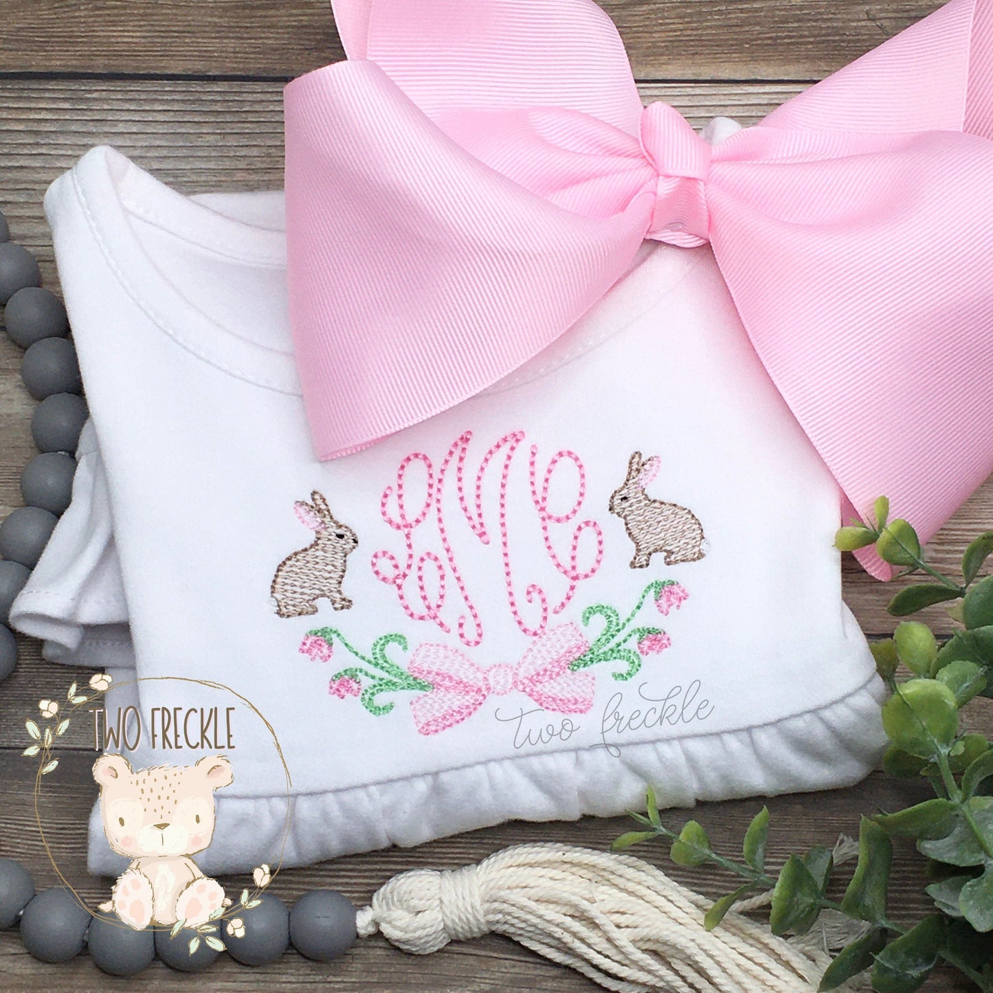 Monogrammed Floral Bunny Frame