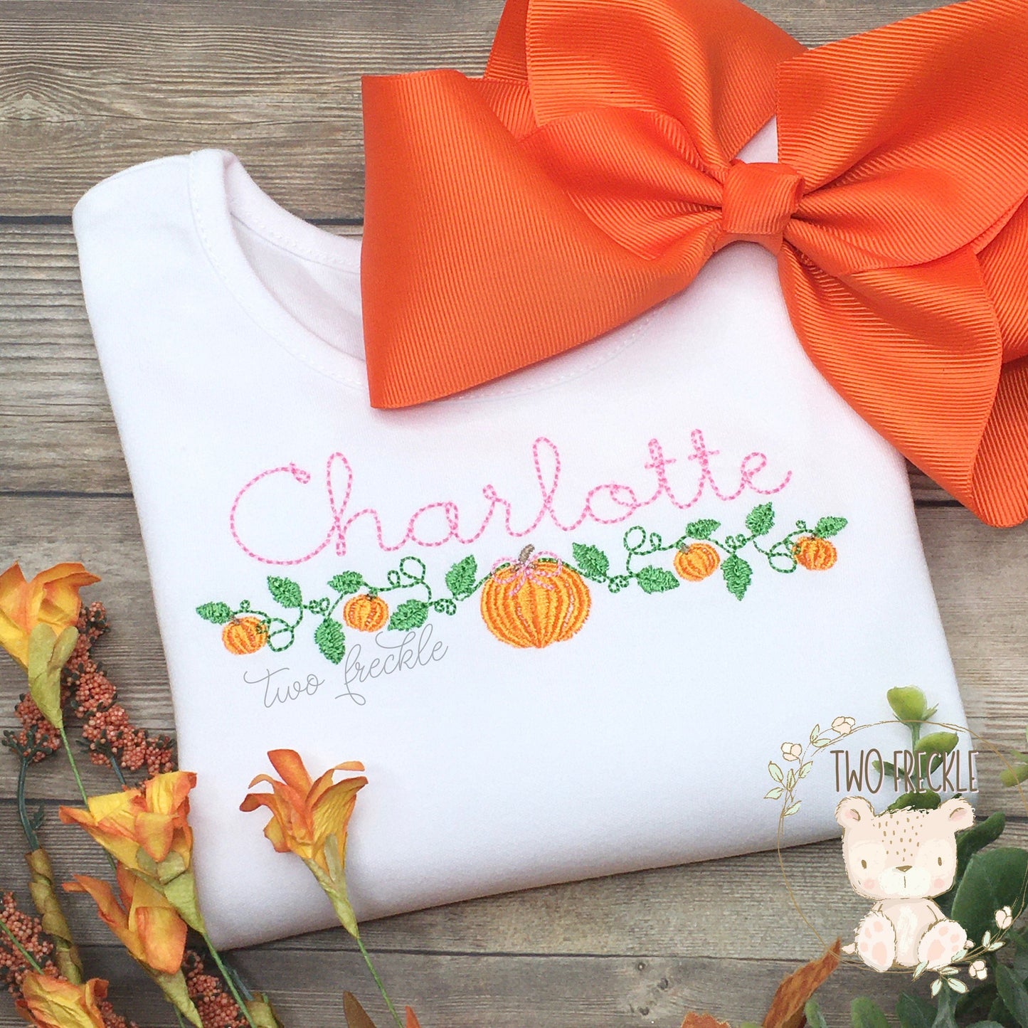 Pumpkin on Vine Embroidered Shirt