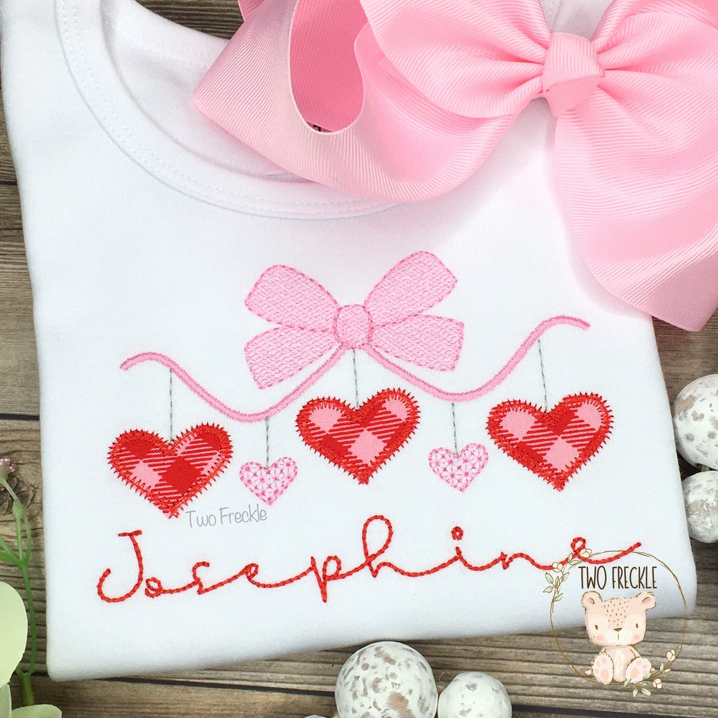 Girls Embroidered Hanging Heart Trio Valentine’s Day Shirt