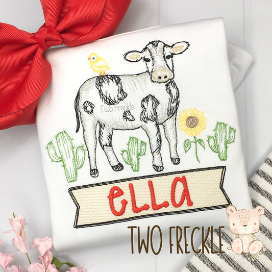 Farm Cow with Sunflowers and Cactus Shirt