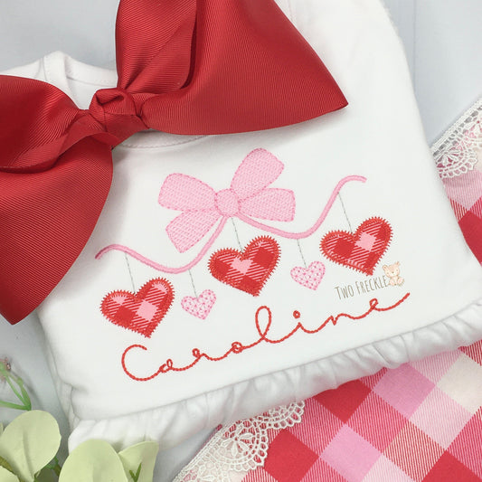 Girls Embroidered Hanging Heart Trio Valentine’s Day Shirt