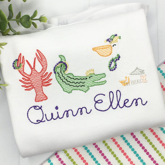 Gator, Pelican, Beads, Crawfish Shirt