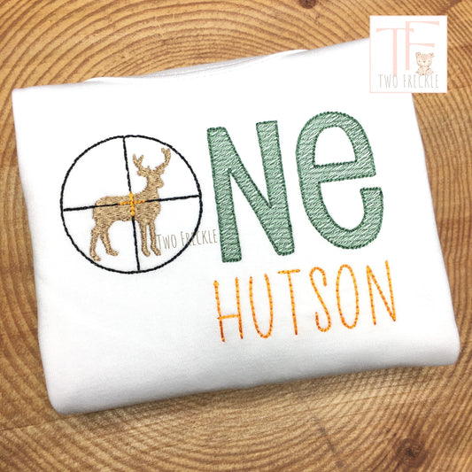 Deer in Scope ONE Embroidery Hunting Birthday Shirt