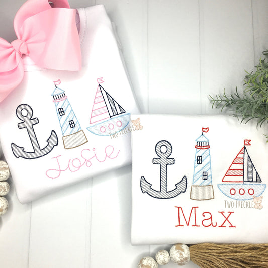 Girls or Boys Nautical Trio Embroidered Shirt