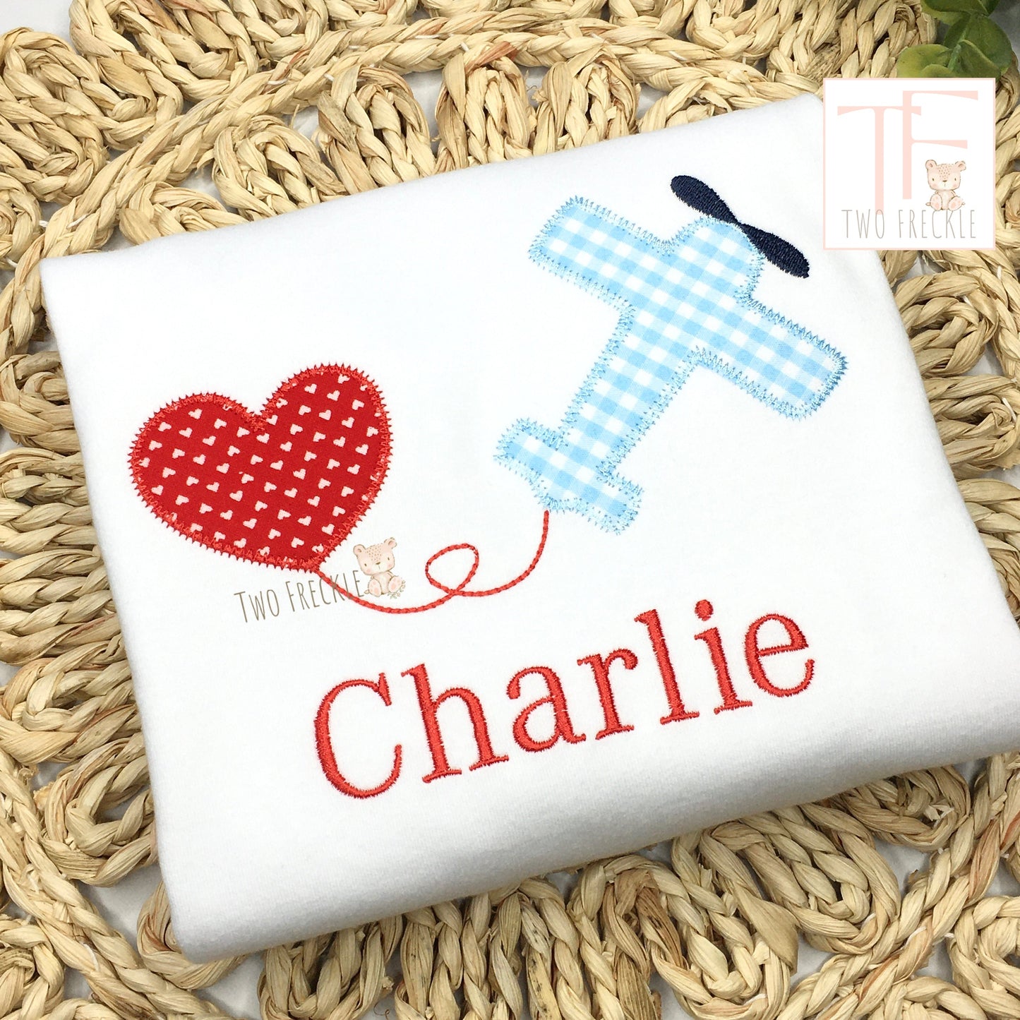 Airplane Pulling Heart Applique - Boys Valentine's Day Applique Shirt