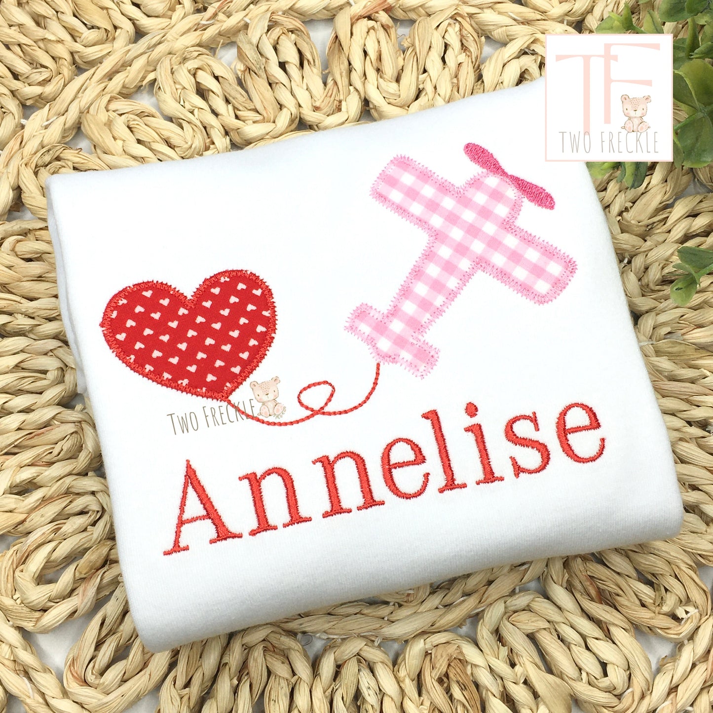 Airplane Pulling Heart Applique - Boys Valentine's Day Applique Shirt