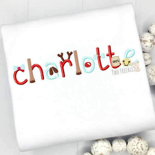 Personalized Reindeer Font Embroidered Christmas Shirt