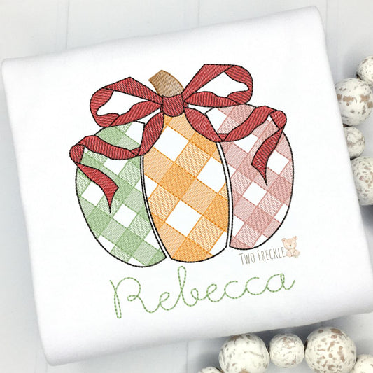 Tri-Colored Gingham Pumpkin with Bow Embroidered Shirt