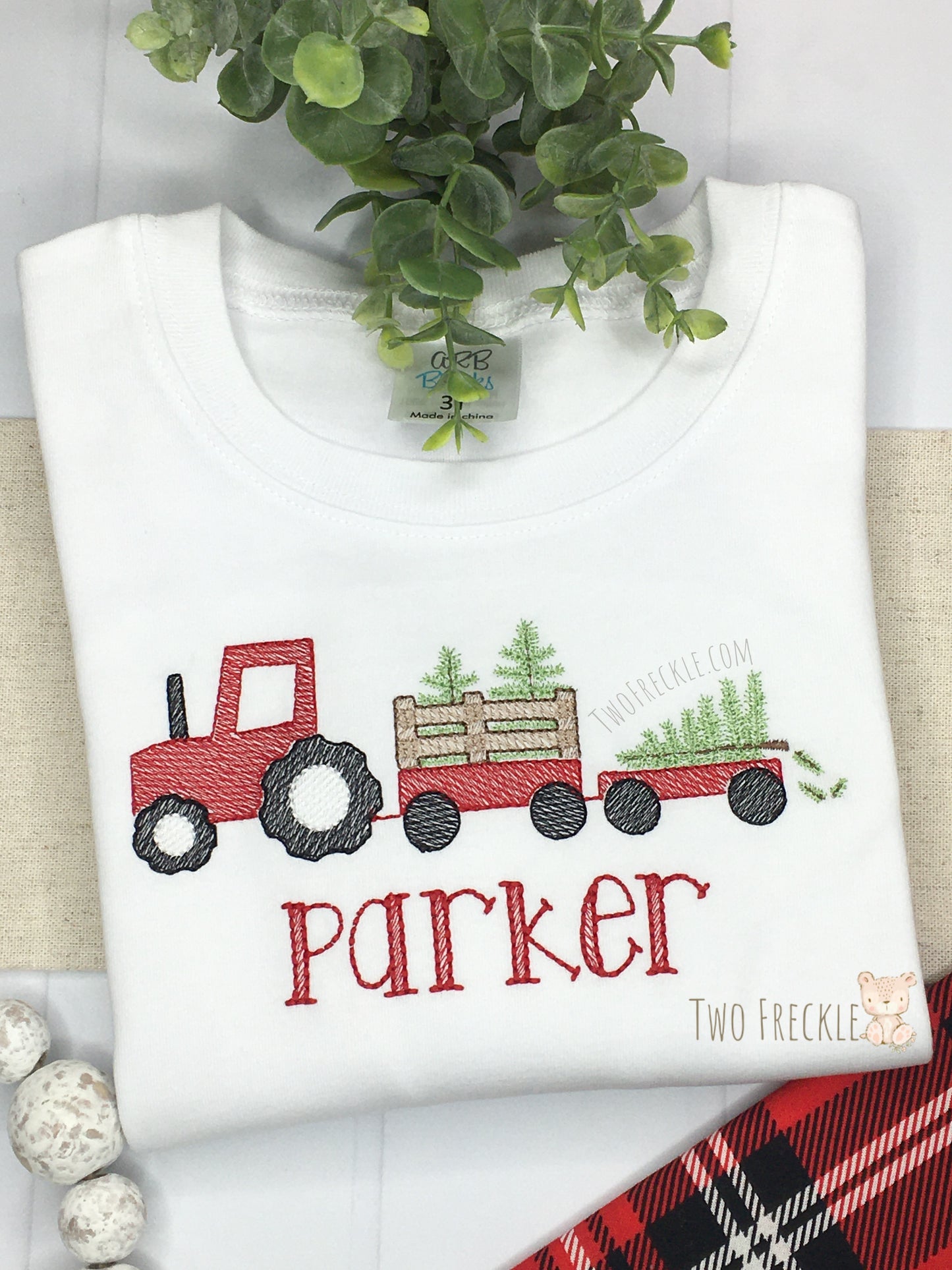 Tractor with Christmas Tree Shirt