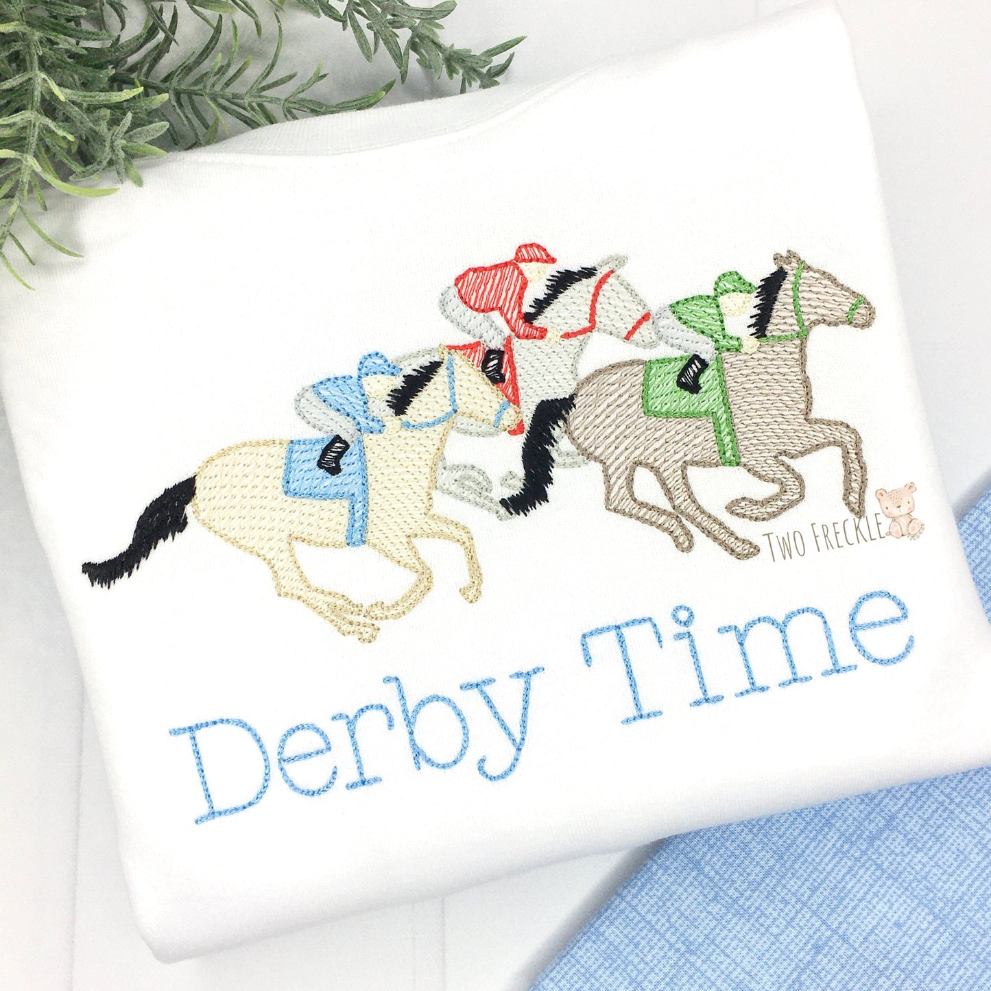 Girls Racing Derby Horses Embroidered Shirt