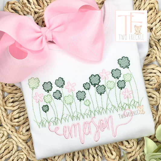 Girls St. Patrick's Day Wild Shamrocks Embroidered Shirt