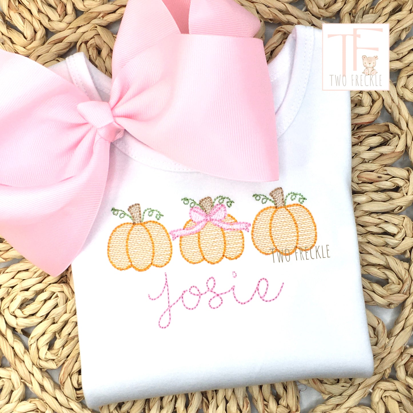 Sketch Pumpkins Trio with Bow Embroidered Shirt