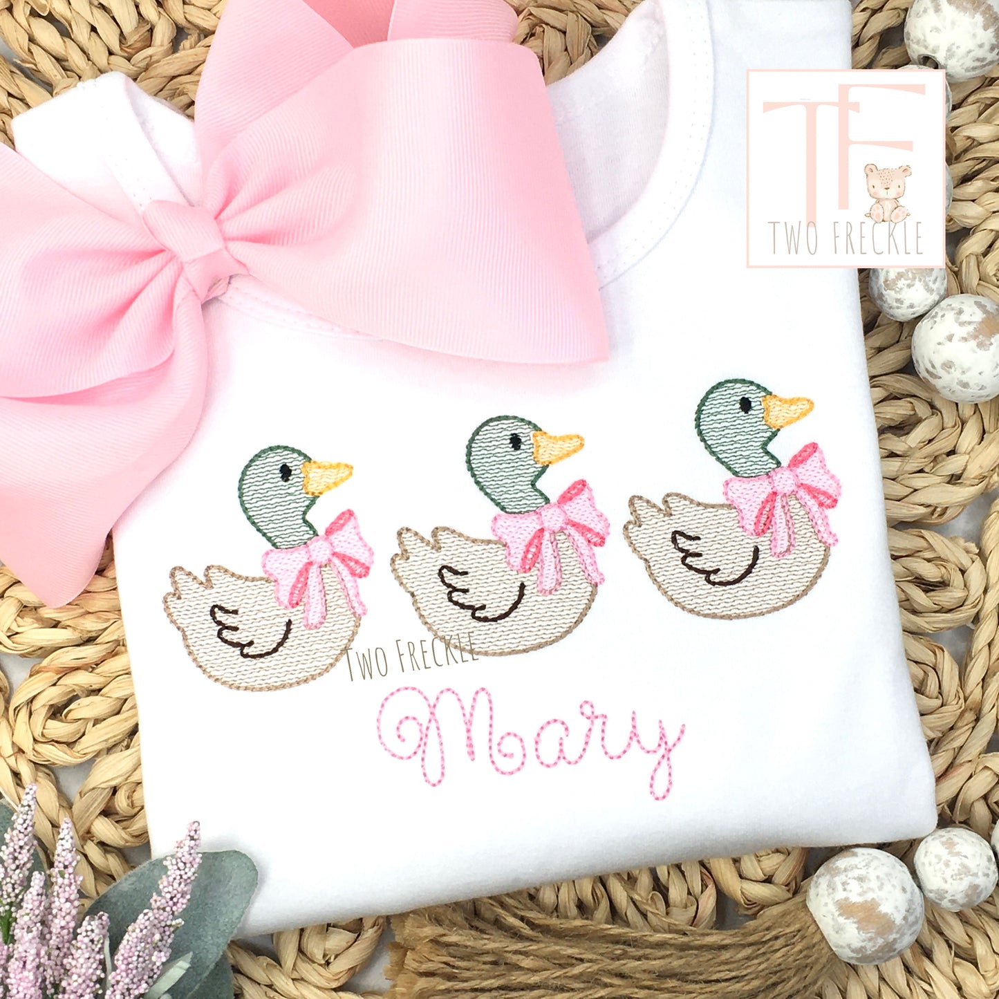 Girls Mallard Duck Trio with Bows Personalized Shirt