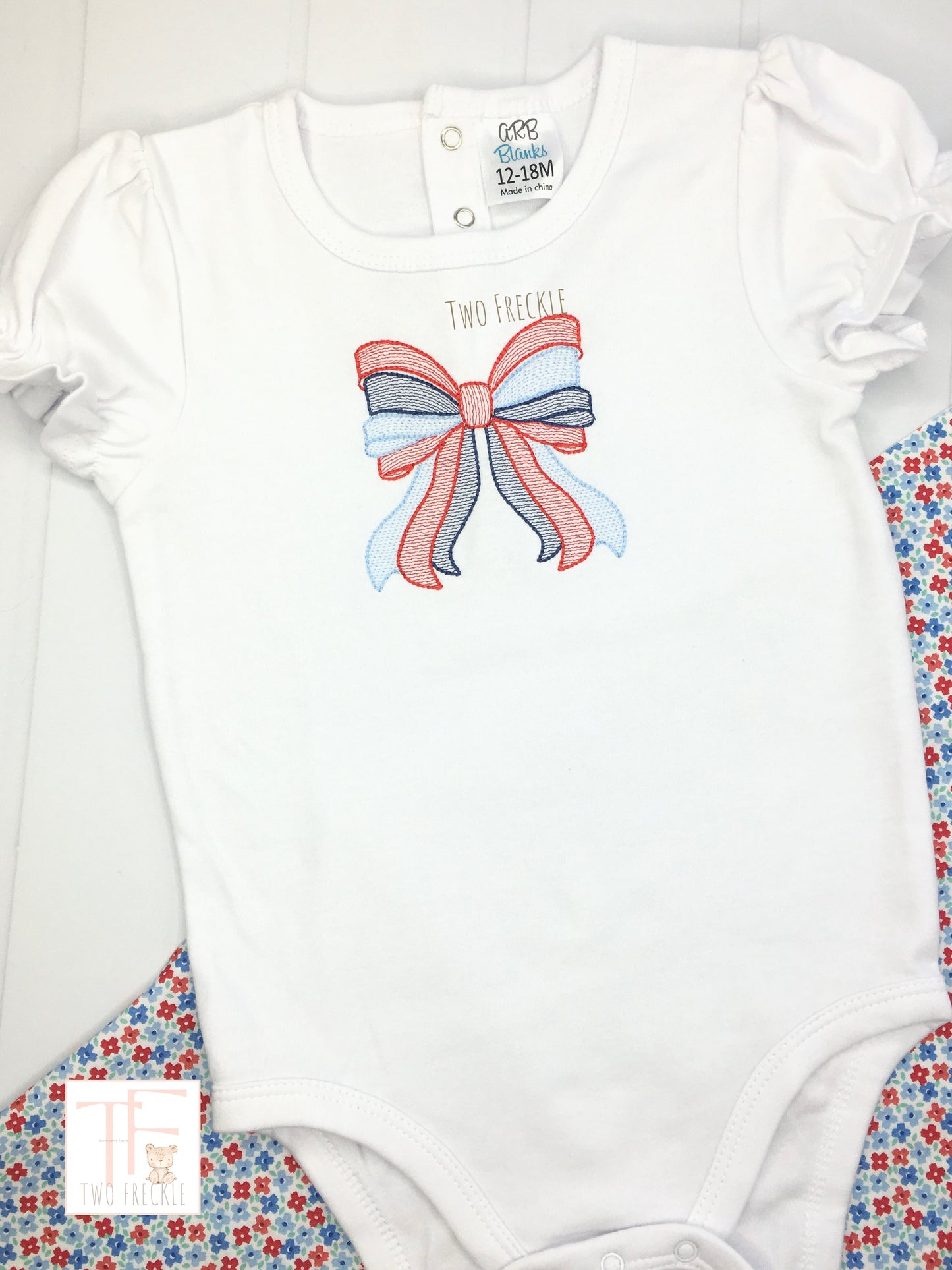 Patriotic Bow Embroidered Bodysuit Size 12-18 months