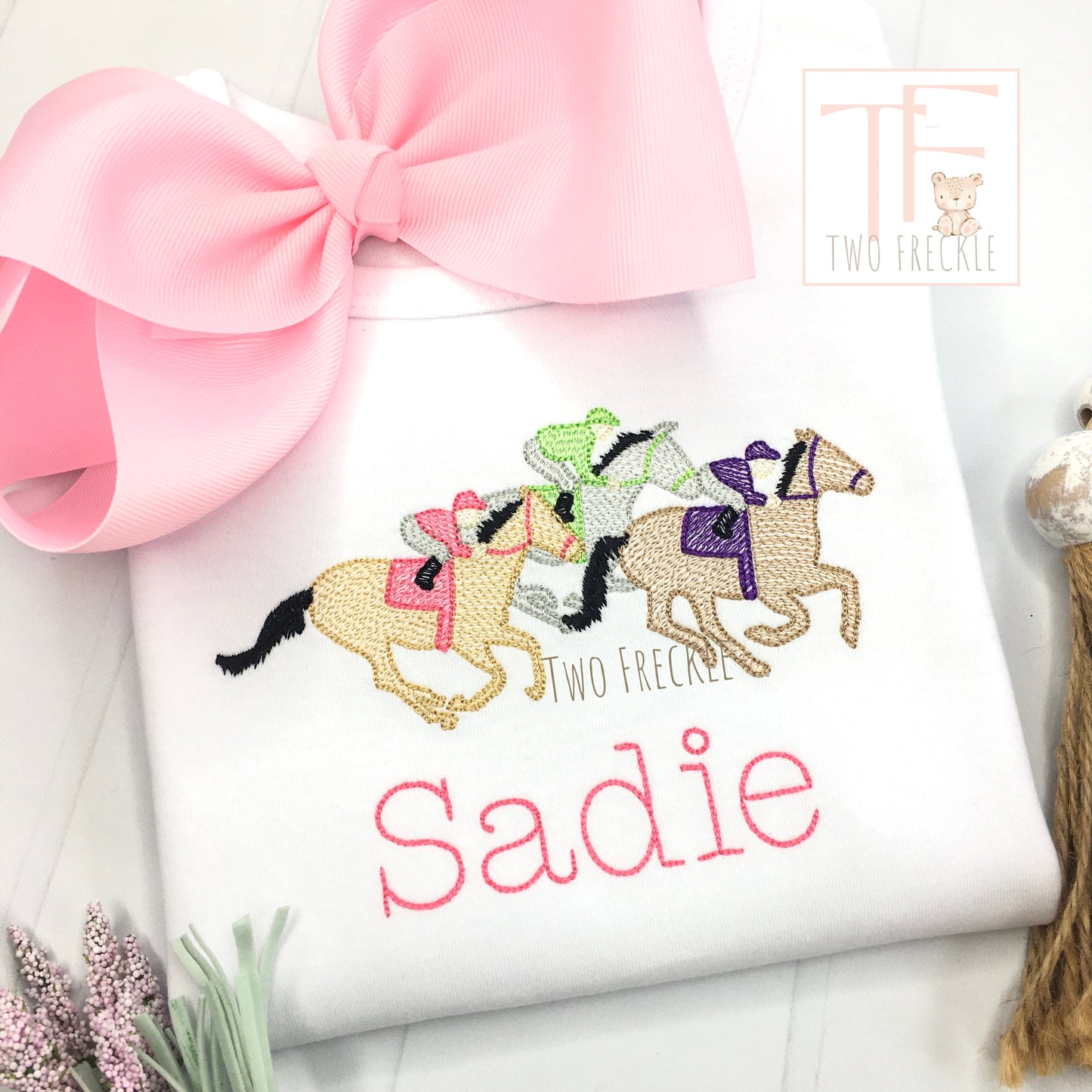 Girls Racing Derby Horses Embroidered Shirt