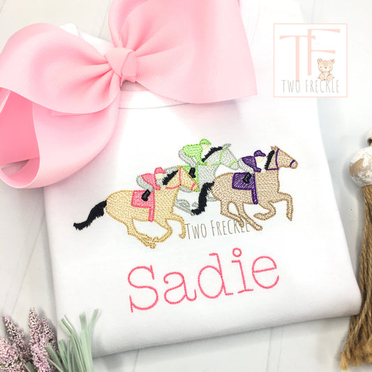 Girls Racing Derby Horses Embroidered Shirt