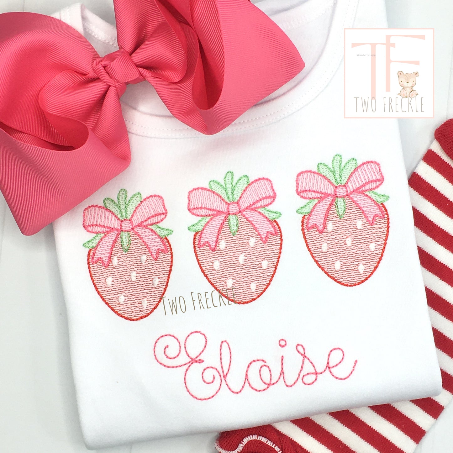 Strawberry Trio with Bows Embroidered Shirt