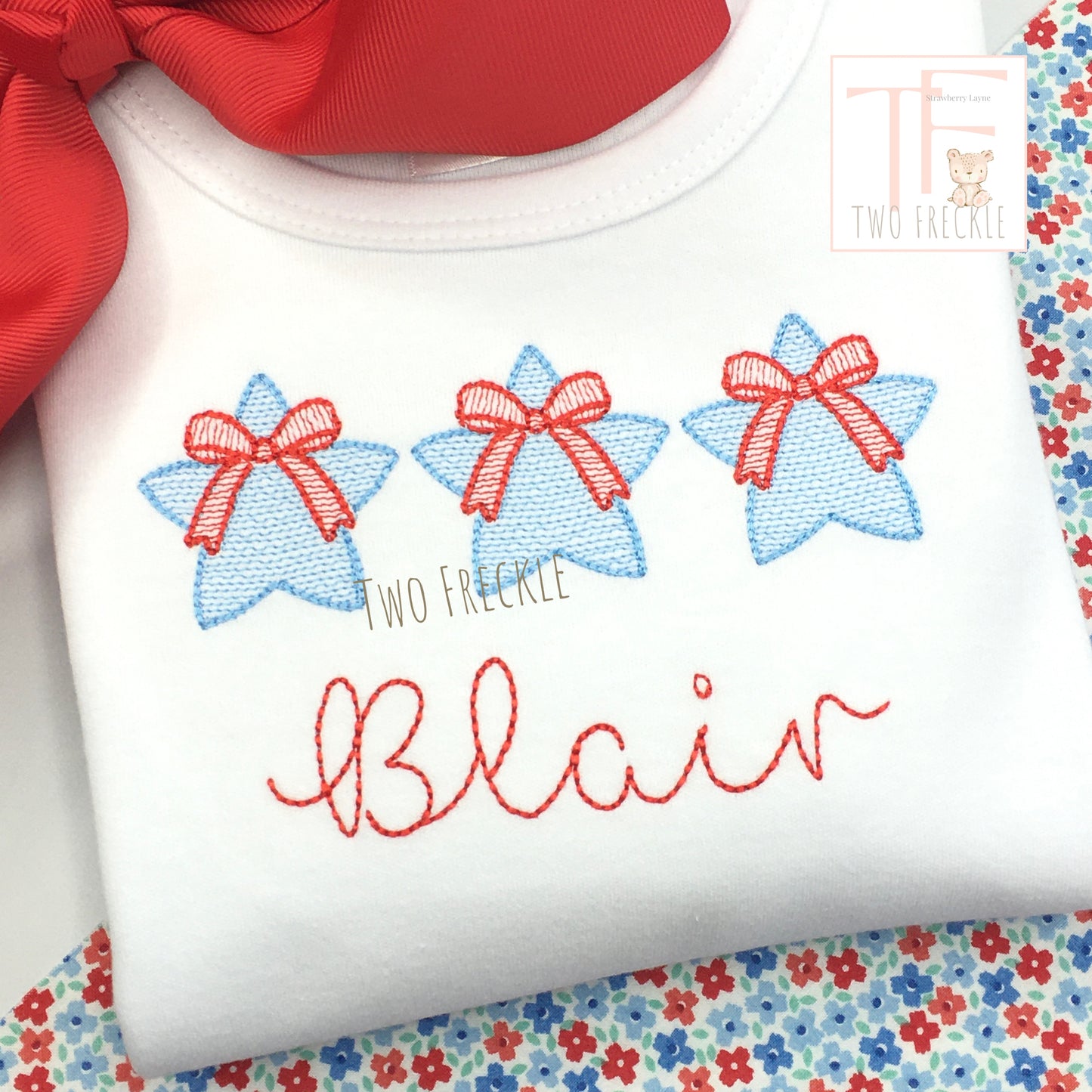 Patriotic Stars with Bows Embroidered Shirt